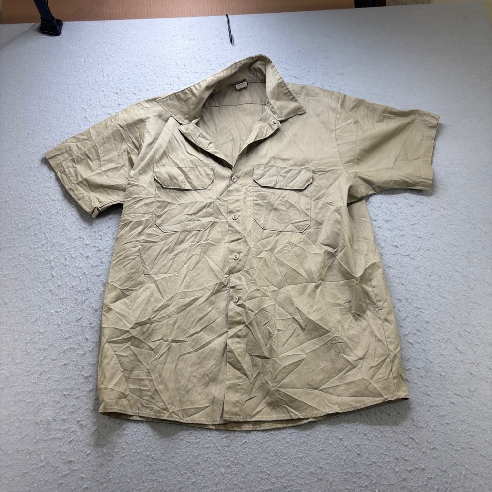 Big Ben by Wrangler Mens Large Khaki Short Sleeve Work Shirt Made in USA 7M77SKH